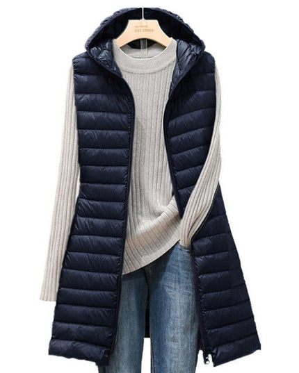Women's Long Hooded Sleeveless Quilted Puffer Vest
