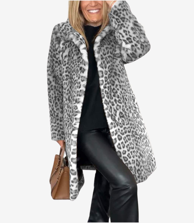 Women's Long Insulated Leopard Animal Print Winter Coat