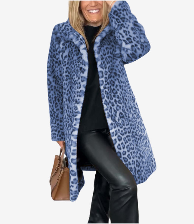 Women's Long Insulated Leopard Animal Print Winter Coat