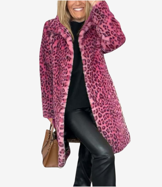 Women's Long Insulated Leopard Animal Print Winter Coat