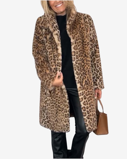 Women's Long Insulated Leopard Animal Print Winter Coat
