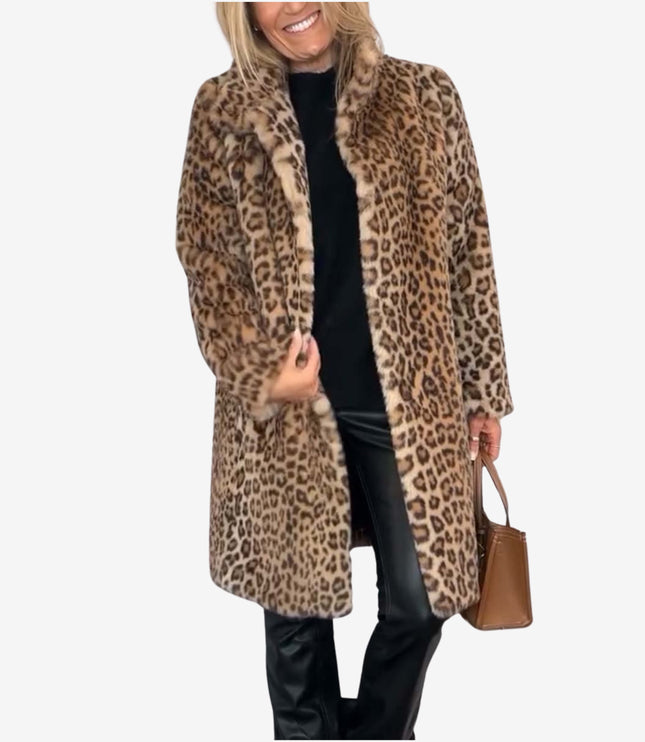 Women's Long Insulated Leopard Animal Print Winter Coat