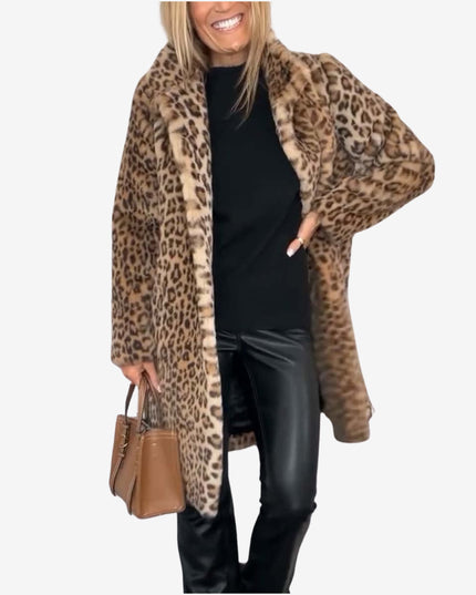 Women's Long Insulated Leopard Animal Print Winter Coat