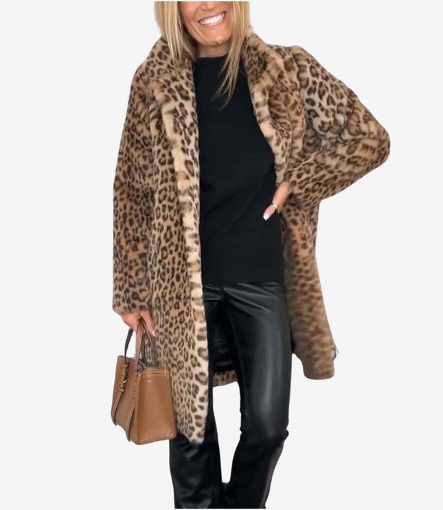 Women's Long Insulated Leopard Animal Print Winter Coat
