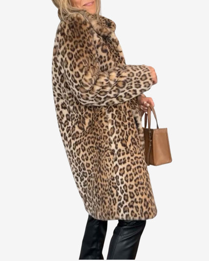 Women's Long Insulated Leopard Animal Print Winter Coat