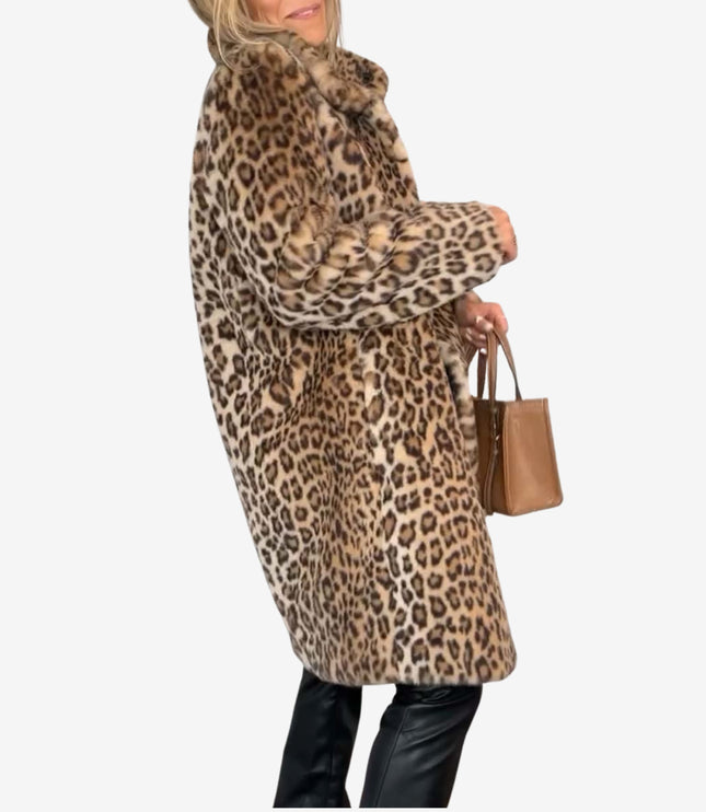 Women's Long Insulated Leopard Animal Print Winter Coat