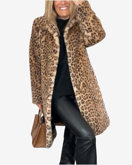 Women's Long Insulated Leopard Animal Print Winter Coat