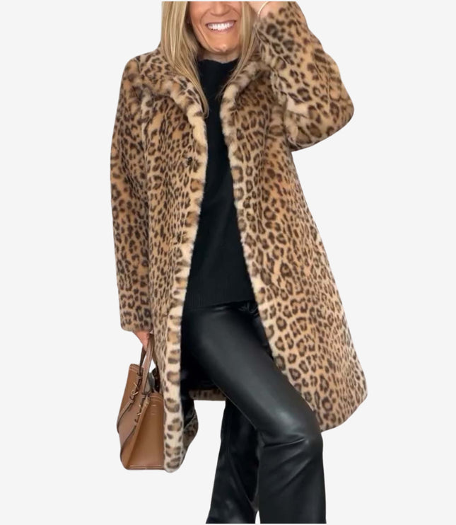 Women's Long Insulated Leopard Animal Print Winter Coat