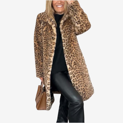 Women's Long Insulated Leopard Animal Print Winter Coat