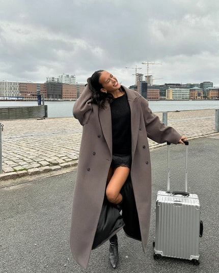 Women's Long Maxi Tailored Double Breasted Duster Coat