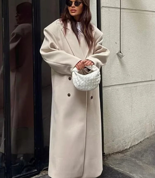 Women's Long Maxi Tailored Double Breasted Duster Coat