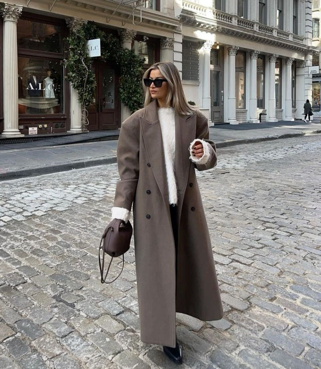 Women's Long Maxi Tailored Double Breasted Duster Coat