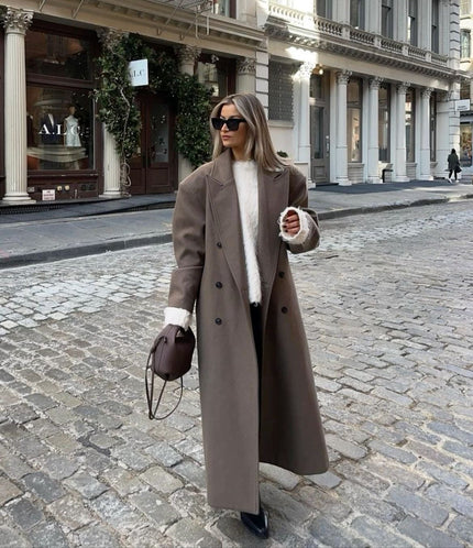Women's Long Maxi Tailored Double Breasted Duster Coat
