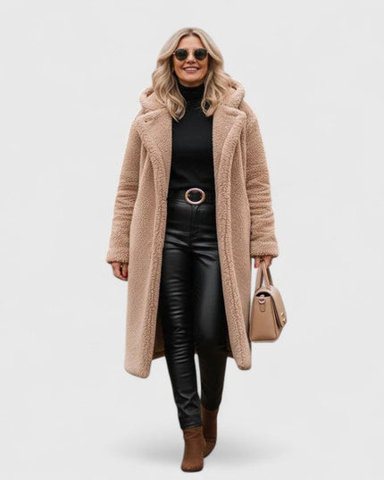 Women's Long Sherpa Teddy Coat, Oversized Open Front