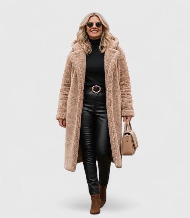 Women's Long Sherpa Teddy Coat, Oversized Open Front