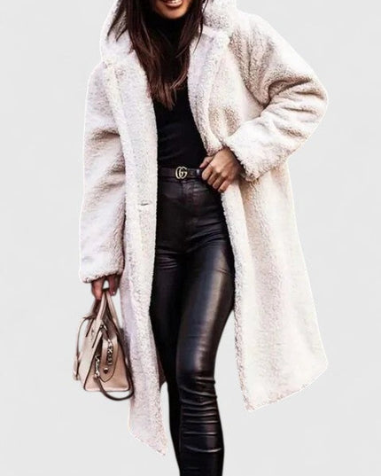Women's Long Sherpa Teddy Coat, Oversized Open Front