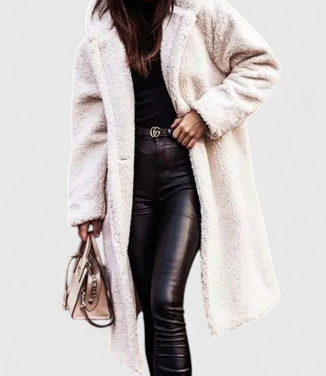 Women's Long Sherpa Teddy Coat, Oversized Open Front