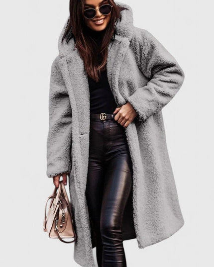 Women's Long Sherpa Teddy Coat, Oversized Open Front