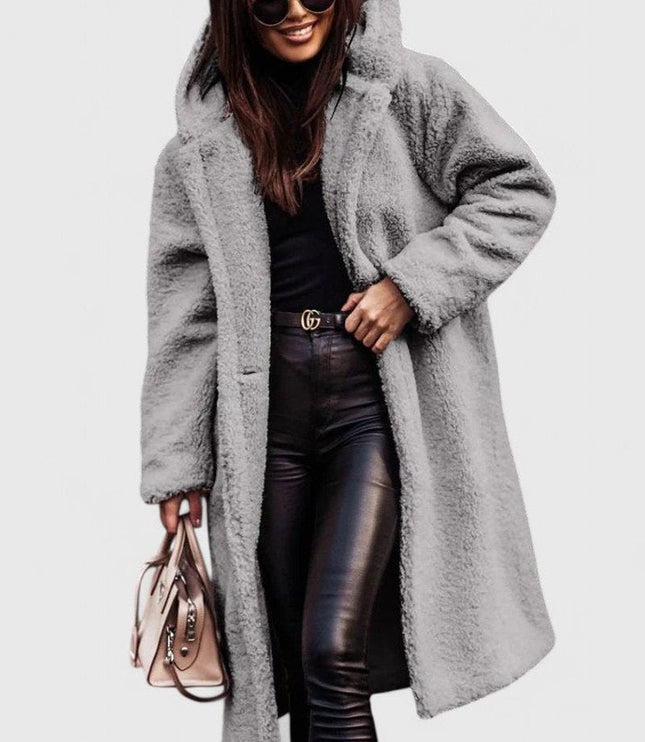 Women's Long Sherpa Teddy Coat, Oversized Open Front