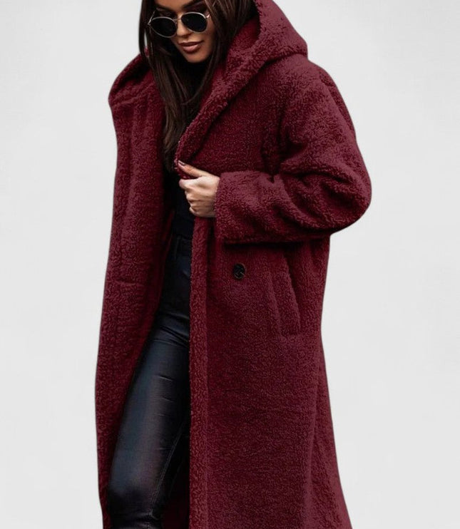 Women's Long Sherpa Teddy Coat, Oversized Open Front