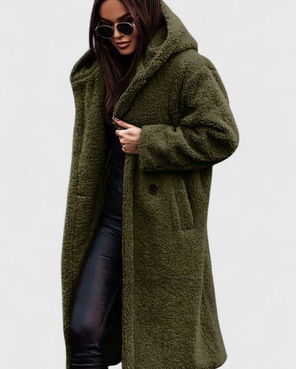 Women's Long Sherpa Teddy Coat, Oversized Open Front