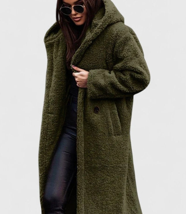 Women's Long Sherpa Teddy Coat, Oversized Open Front