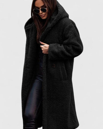 Women's Long Sherpa Teddy Coat, Oversized Open Front