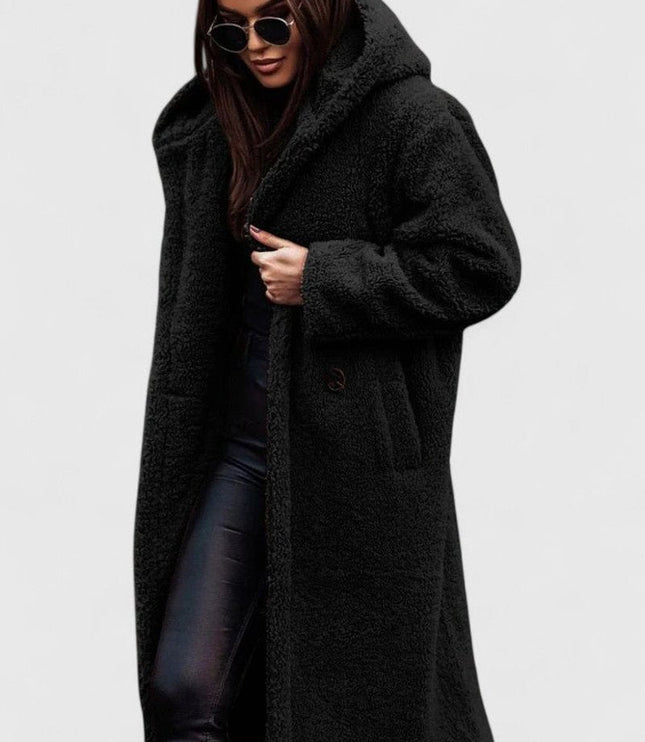 Women's Long Sherpa Teddy Coat, Oversized Open Front