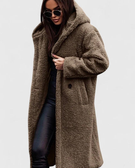 Women's Long Sherpa Teddy Coat, Oversized Open Front