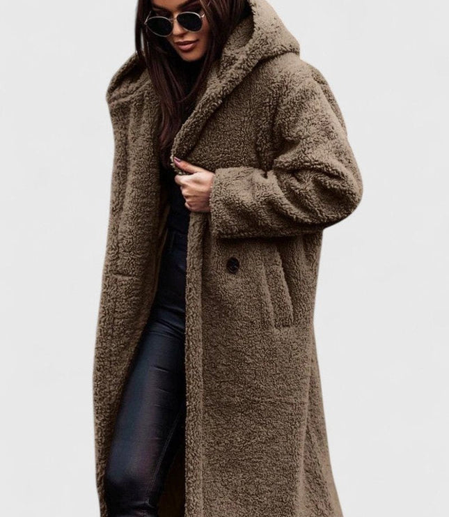 Women's Long Sherpa Teddy Coat, Oversized Open Front