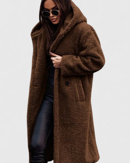Women's Long Sherpa Teddy Coat, Oversized Open Front