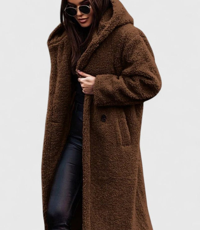 Women's Long Sherpa Teddy Coat, Oversized Open Front