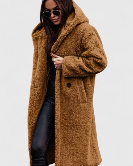 Women's Long Sherpa Teddy Coat, Oversized Open Front