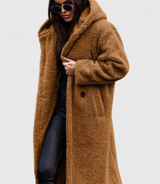 Women's Long Sherpa Teddy Coat, Oversized Open Front