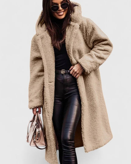 Women's Long Sherpa Teddy Coat, Oversized Open Front