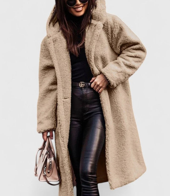 Women's Long Sherpa Teddy Coat, Oversized Open Front