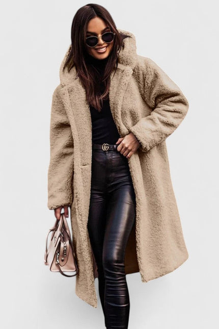 Women's Long Sherpa Teddy Coat, Oversized Open Front