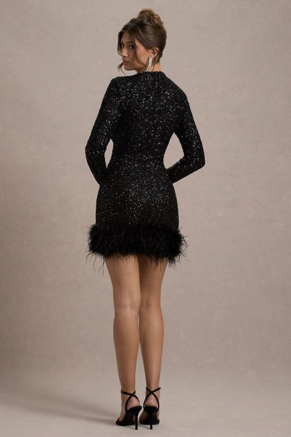 Women's Long Sleeve Sequin Mini Party Dress