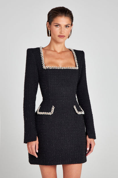 Women's Long Sleeve Square Neck Cocktail Mini Dress