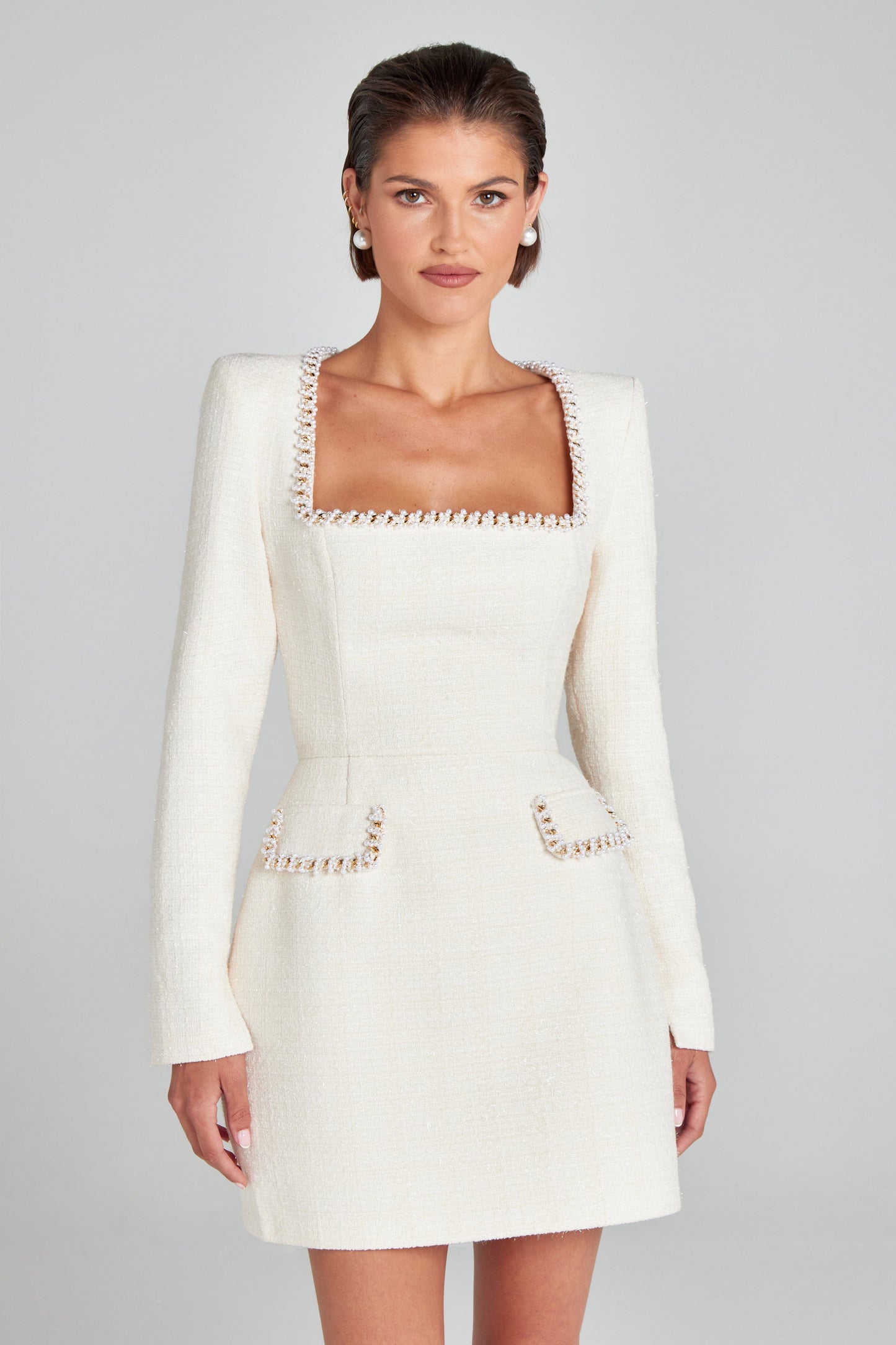 Women's Long Sleeve Square Neck Cocktail Mini Dress
