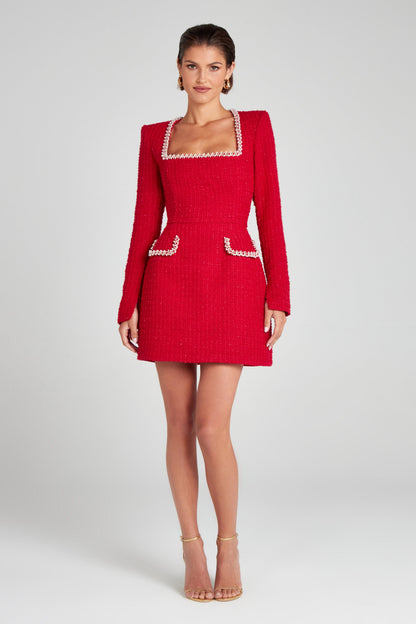 Women's Long Sleeve Square Neck Cocktail Mini Dress