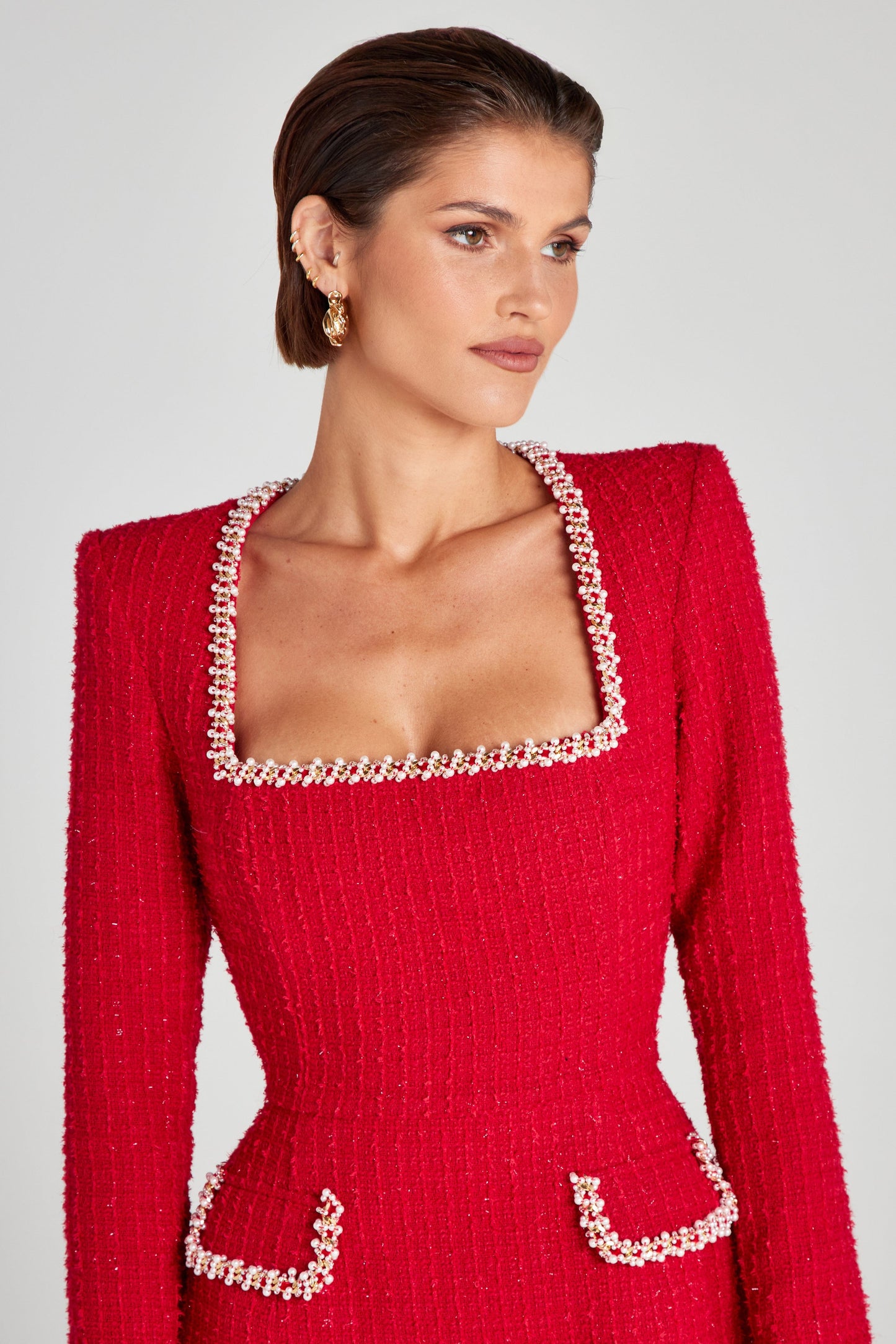 Women's Long Sleeve Square Neck Cocktail Mini Dress