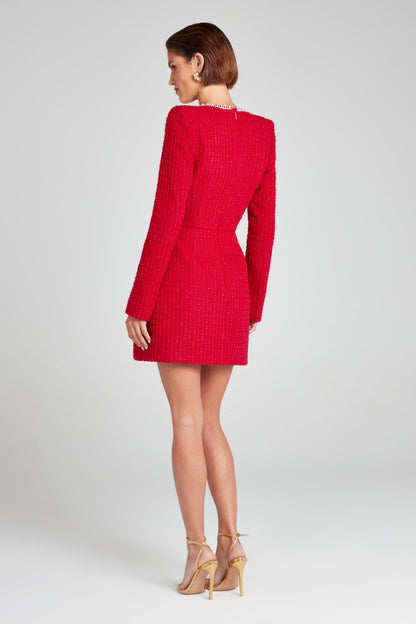 Women's Long Sleeve Square Neck Cocktail Mini Dress