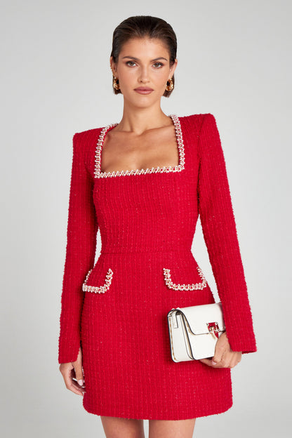Women's Long Sleeve Square Neck Cocktail Mini Dress