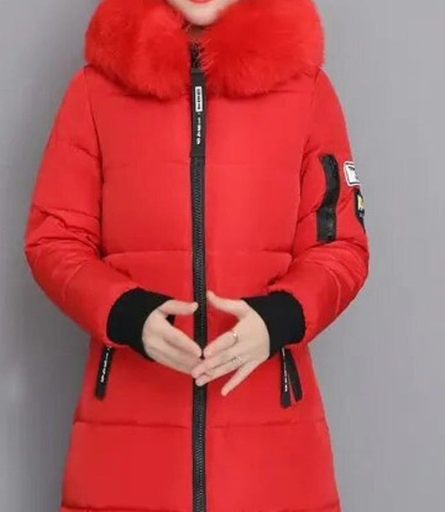 Women's Long Winter Parka Coat, Quilted with Faux Fur Hood