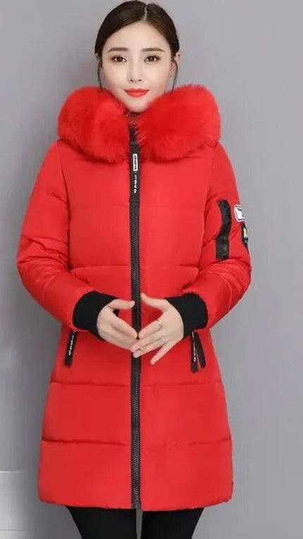 Women's Long Winter Parka Coat, Quilted with Faux Fur Hood