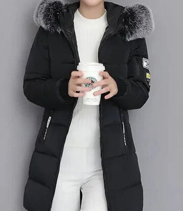 Women's Long Winter Parka Coat, Quilted with Faux Fur Hood