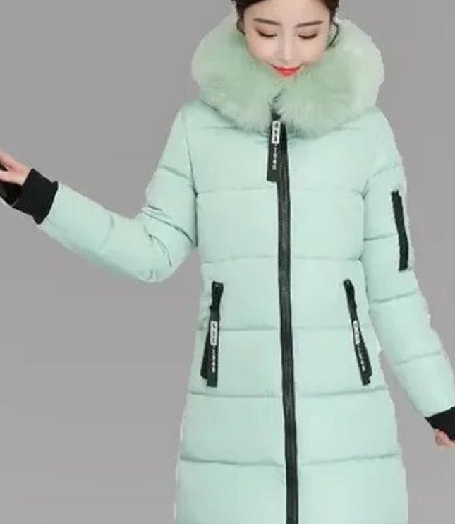 Women's Long Winter Parka Coat, Quilted with Faux Fur Hood
