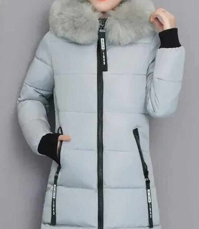Women's Long Winter Parka Coat, Quilted with Faux Fur Hood