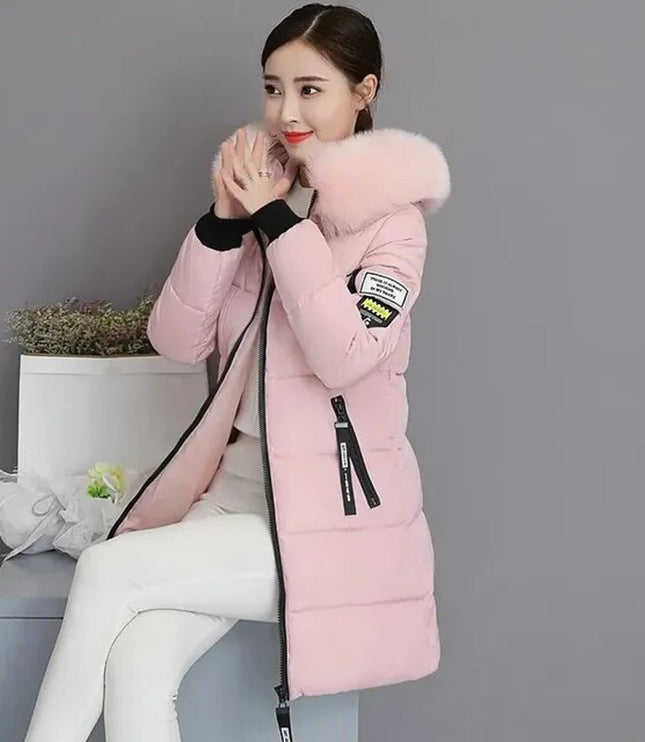 Women's Long Winter Parka Coat, Quilted with Faux Fur Hood